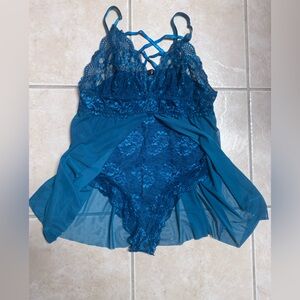 Satin Lace Teal Chemise